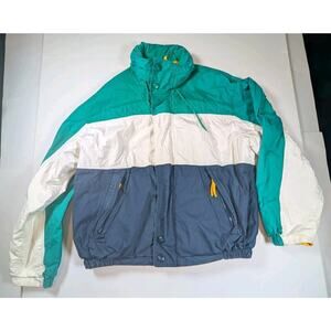Vtg 90's True Breed XL Color Block Wind Breaker Jacket Reversible Hood